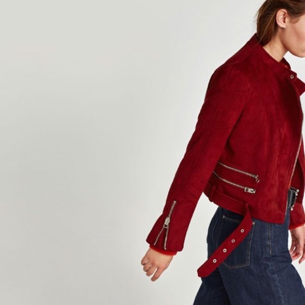 Zara red suede moto jacket